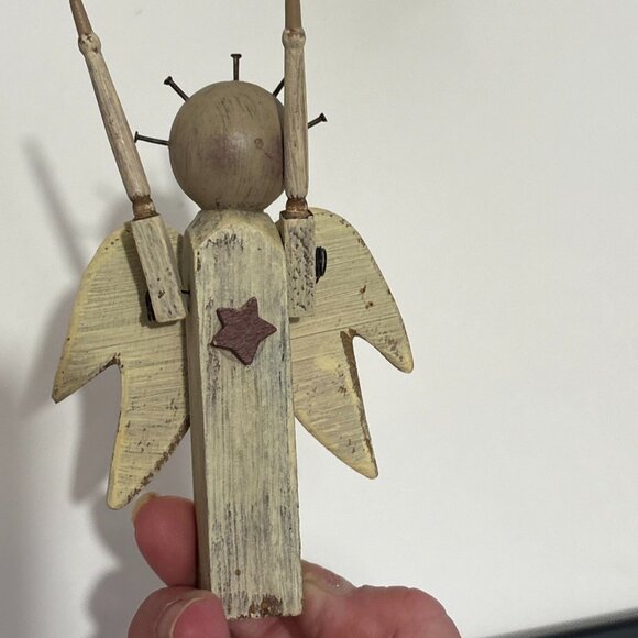 Handcrafted Wooden Angel Brown Figurines Set Of 6 Piece Rustic Finish Halos 4" - Picture 10 of 16